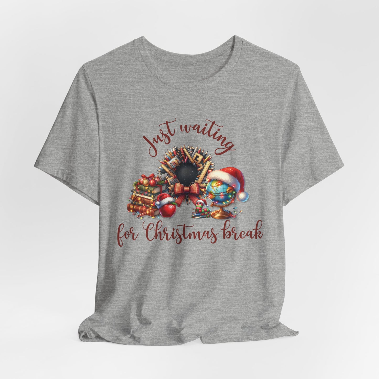 Funny Christmas Teacher Shirt | Just Waiting for Christmas Break T-Shirt | Holiday Educator Gift | Teacher Appreciation Tee