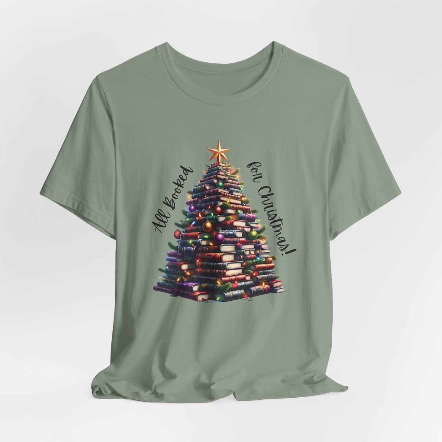 Christmas Book Tree T-Shirt | Festive Holiday Shirt for Book Lovers & Teachers | Literary Christmas Tree Tee