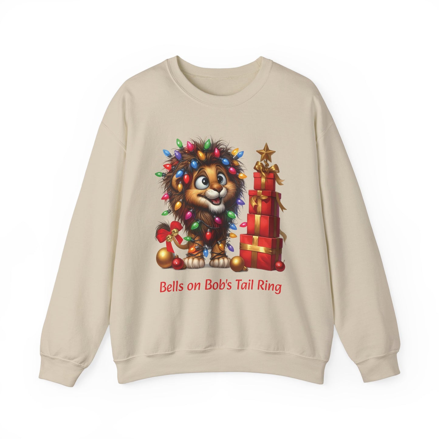 Bells on Bob's Tail Ring Festive Lion Sweatshirt for Christmas Music Enthusiasts