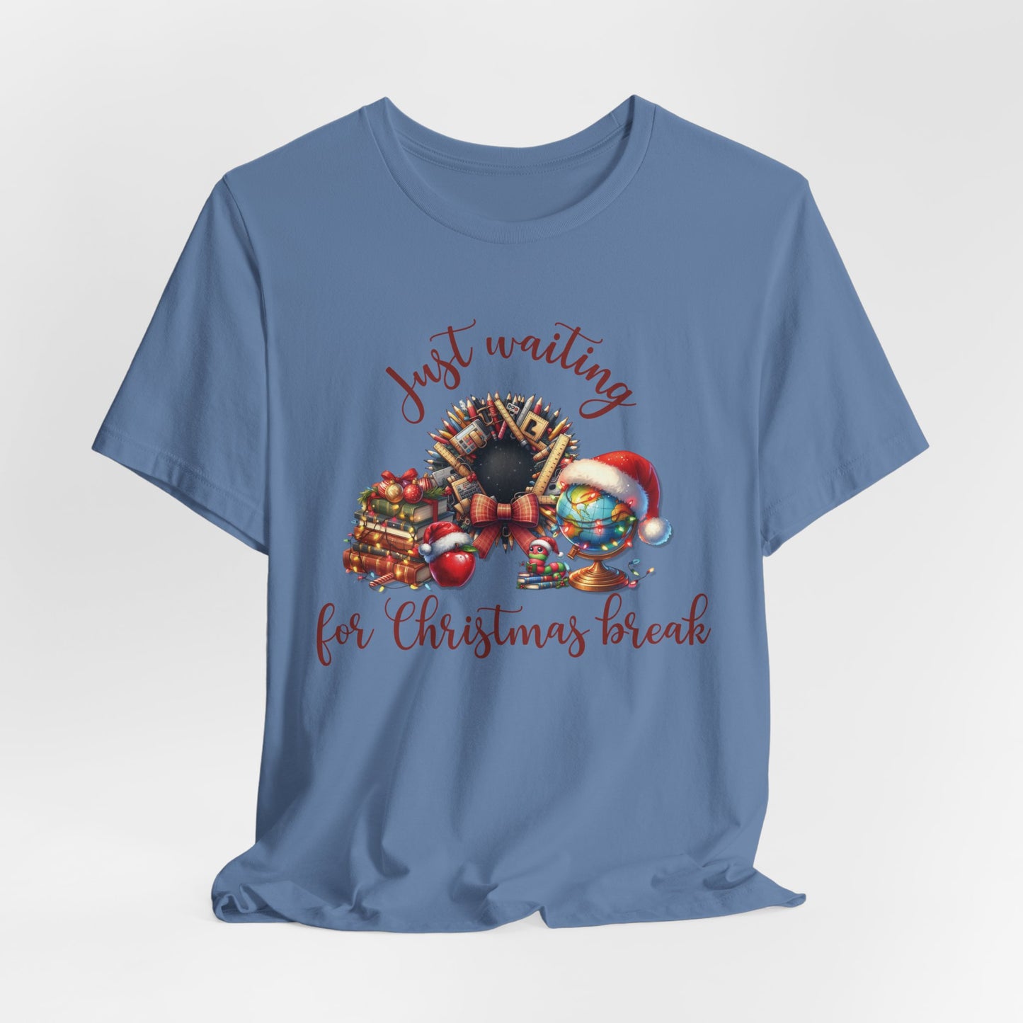 Funny Christmas Teacher Shirt | Just Waiting for Christmas Break T-Shirt | Holiday Educator Gift | Teacher Appreciation Tee