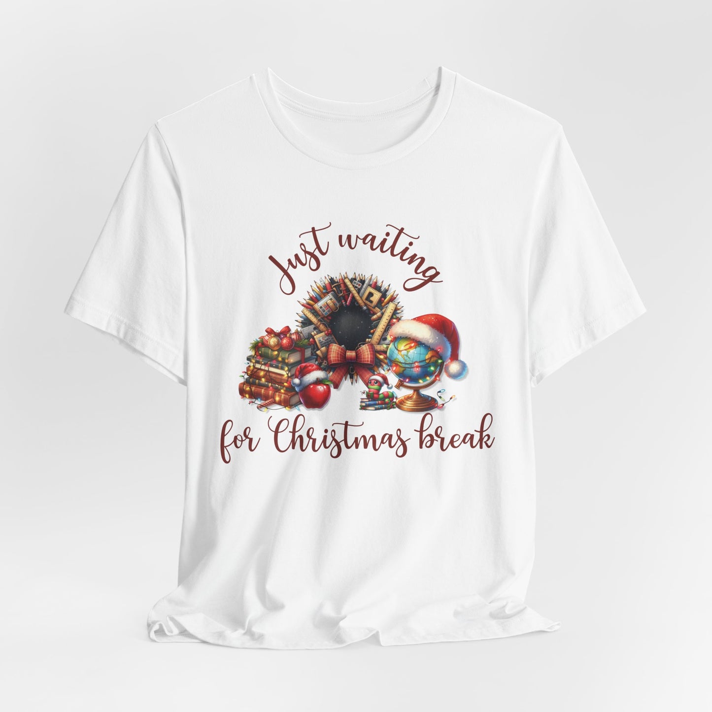 Funny Christmas Teacher Shirt | Just Waiting for Christmas Break T-Shirt | Holiday Educator Gift | Teacher Appreciation Tee