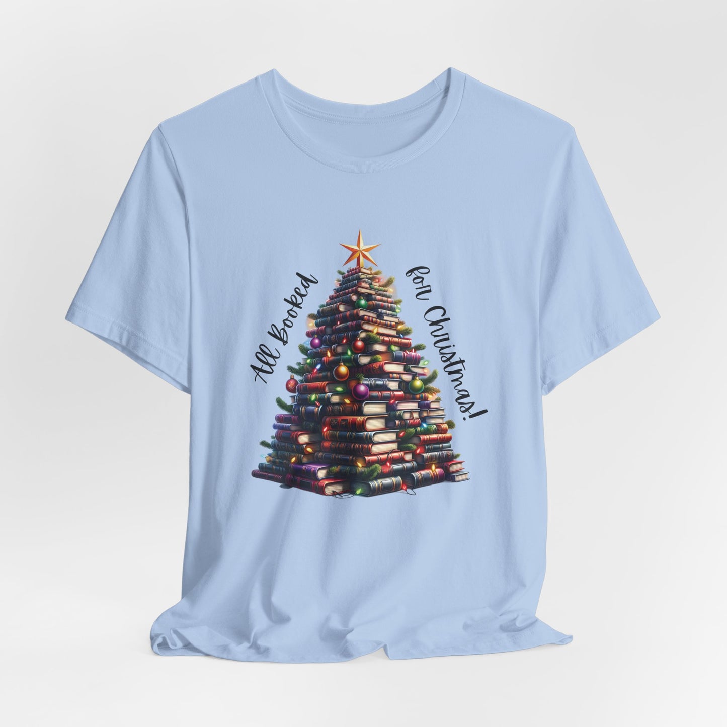 Christmas Book Tree T-Shirt | Festive Holiday Shirt for Book Lovers & Teachers | Literary Christmas Tree Tee