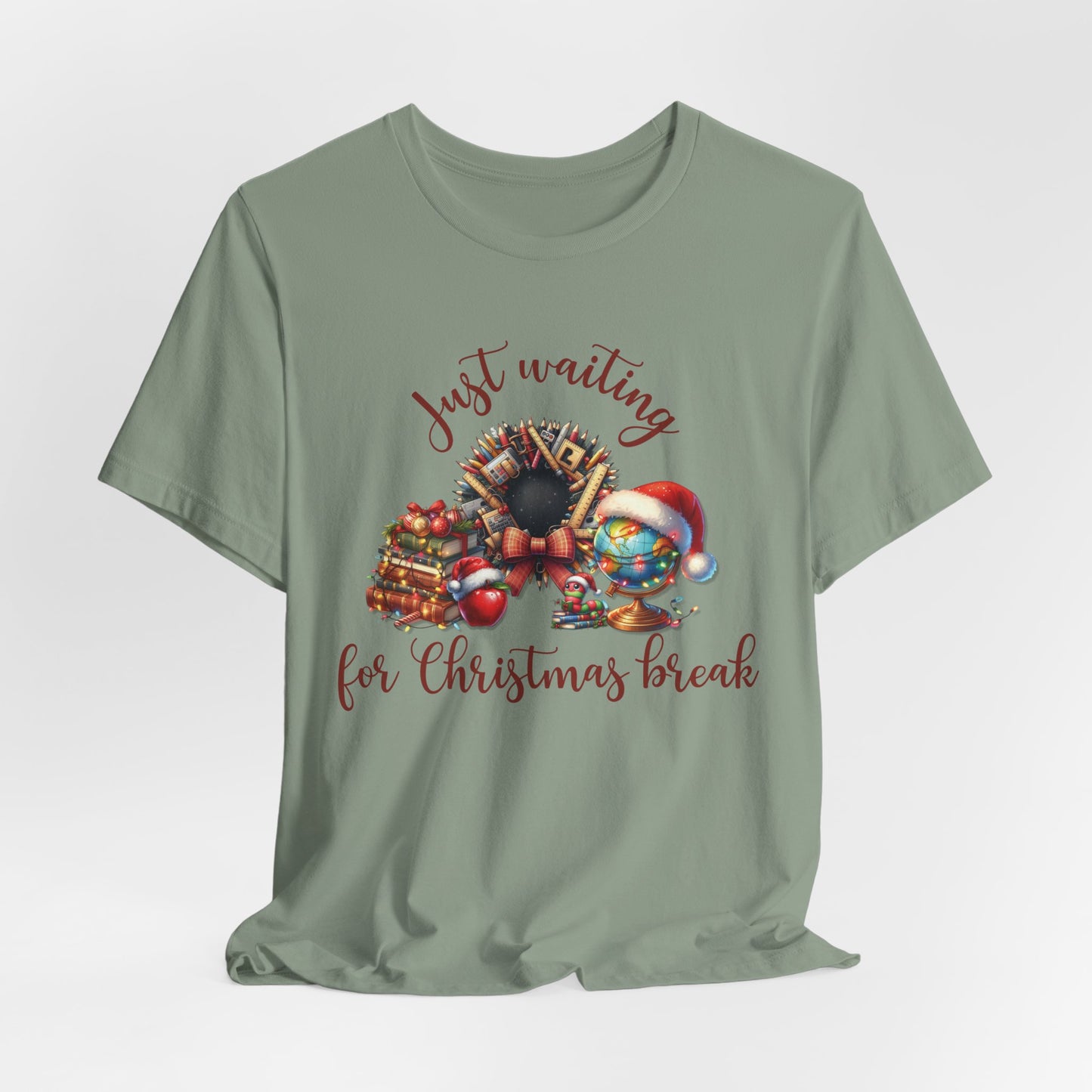 Funny Christmas Teacher Shirt | Just Waiting for Christmas Break T-Shirt | Holiday Educator Gift | Teacher Appreciation Tee