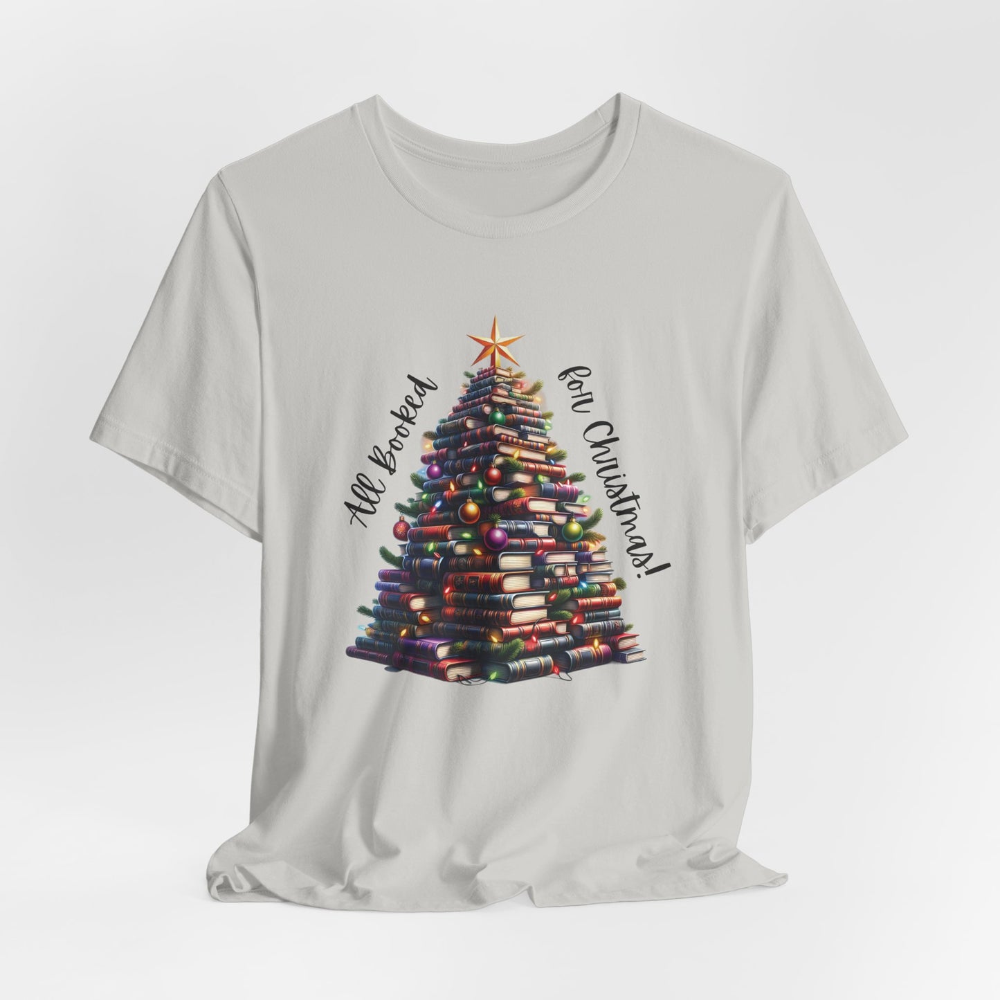 Christmas Book Tree T-Shirt | Festive Holiday Shirt for Book Lovers & Teachers | Literary Christmas Tree Tee