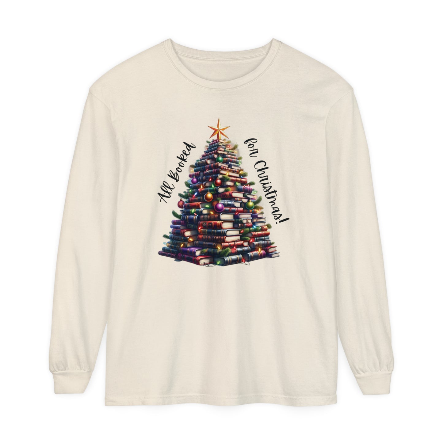 Christmas Book Tree Long Sleeve Tee | Festive Literary Shirt for Book Lovers & Teachers | Cozy Holiday Top