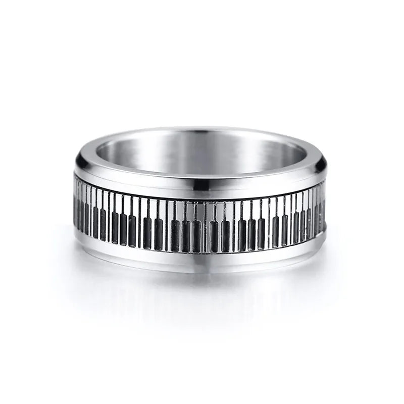Rotatable Piano Key Ring Stainless Steel Band