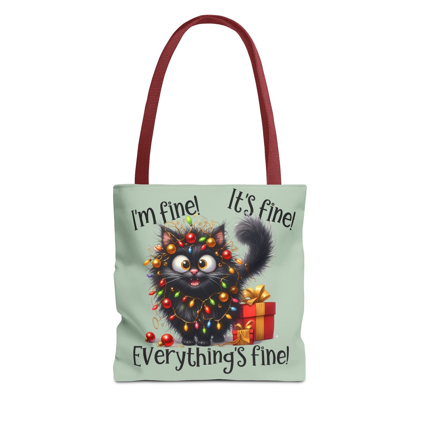 Funny Christmas Cat Tote Bag | "Everything's Fine" Holiday Tote | Adorable Gift for Cat Lovers