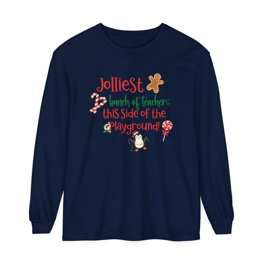 Jolliest Bunch of Teachers Long Sleeve Comfort Colors T-Shirt | Holiday Teacher Shirt | Funny Christmas Teacher Gift
