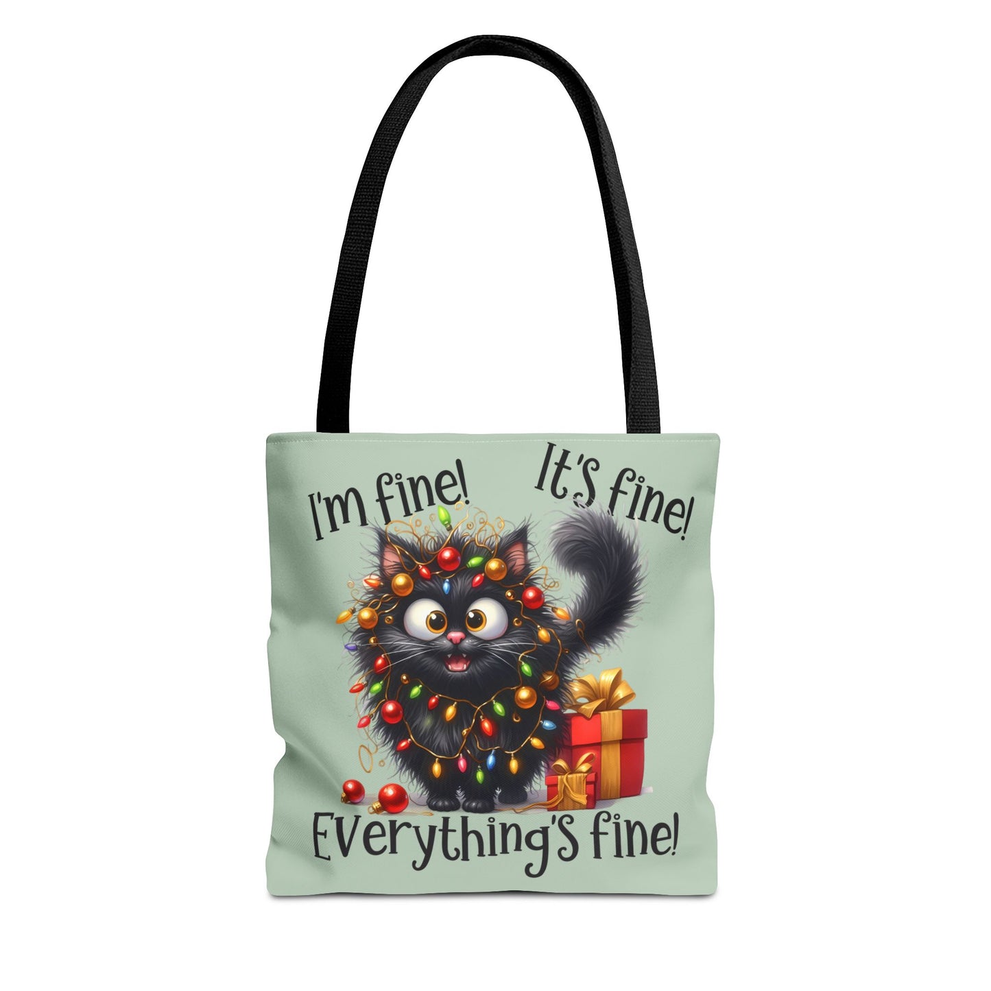 Funny Christmas Cat Tote Bag | "Everything's Fine" Holiday Tote | Adorable Gift for Cat Lovers