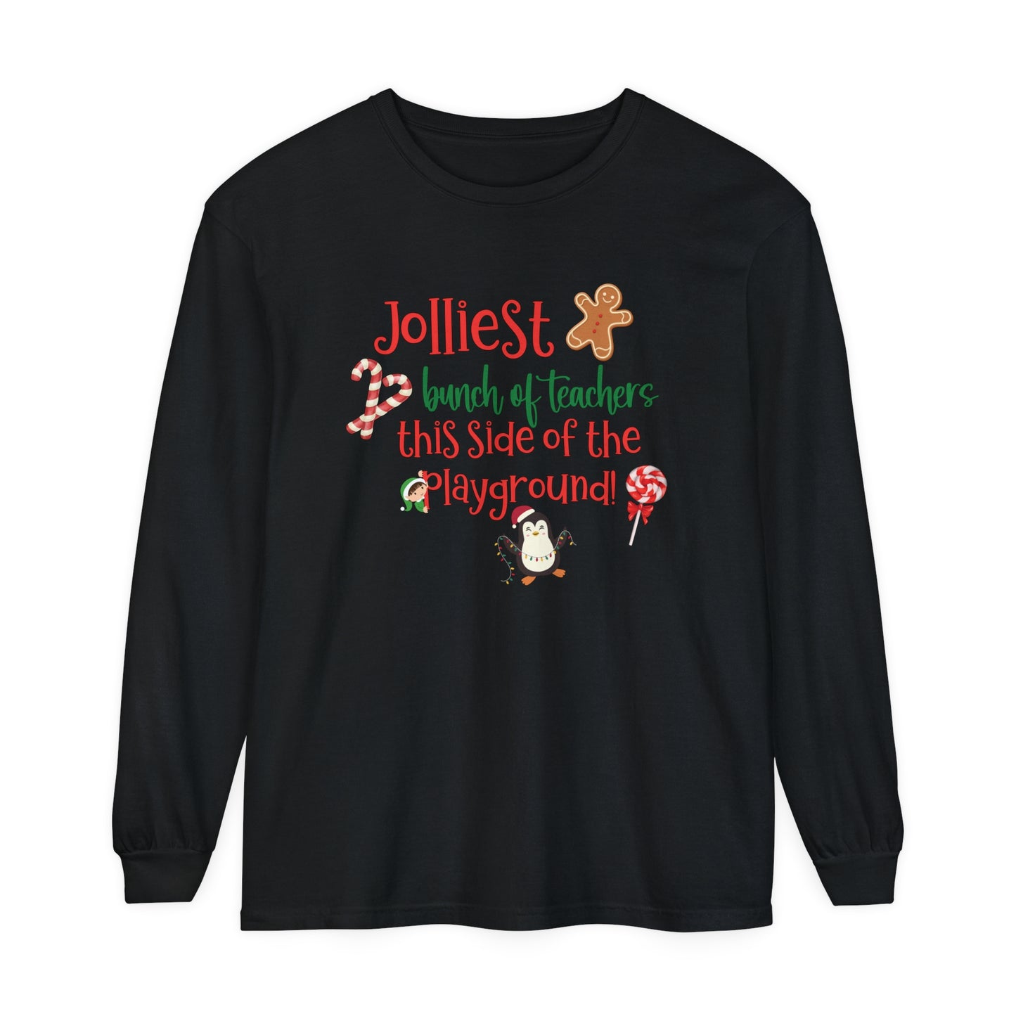 Jolliest Bunch of Teachers Long Sleeve Comfort Colors T-Shirt | Holiday Teacher Shirt | Funny Christmas Teacher Gift