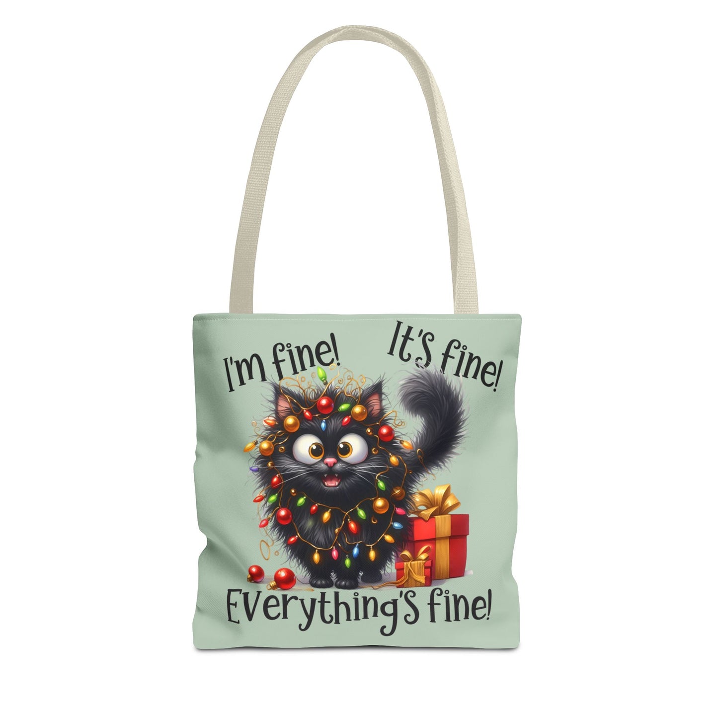Funny Christmas Cat Tote Bag | "Everything's Fine" Holiday Tote | Adorable Gift for Cat Lovers