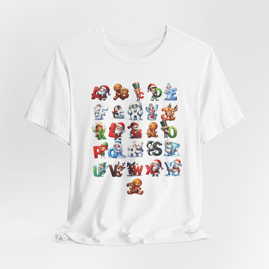 Christmas Alphabet T-Shirt | Festive Holiday ABCs Shirt for Teachers | Fun Christmas Letter Design | Holiday Graphic Tee