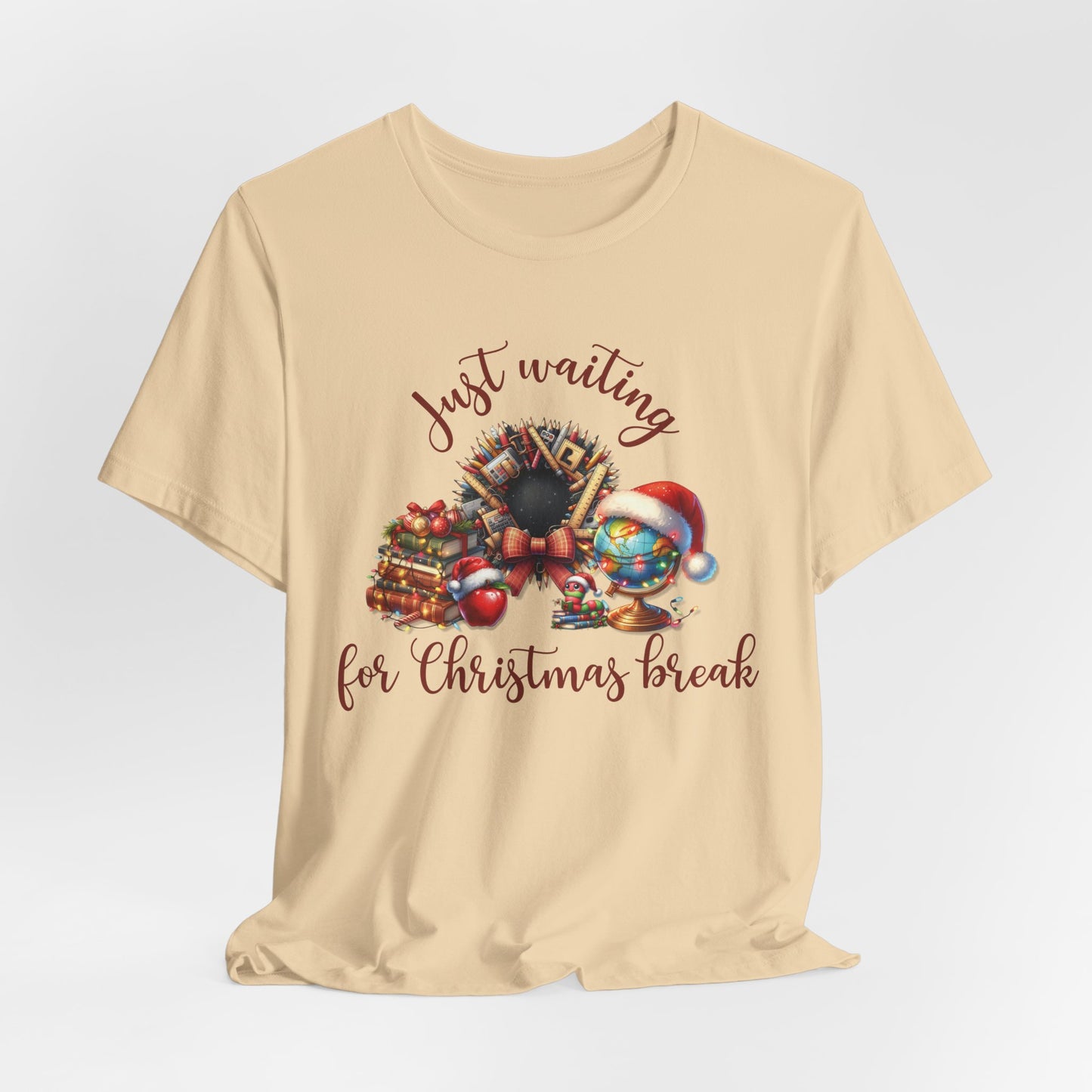 Funny Christmas Teacher Shirt | Just Waiting for Christmas Break T-Shirt | Holiday Educator Gift | Teacher Appreciation Tee