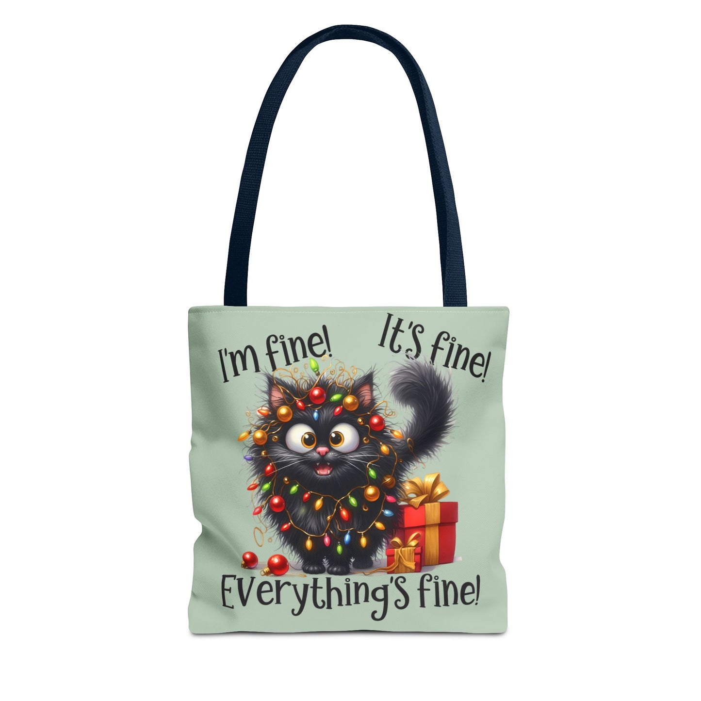 Funny Christmas Cat Tote Bag | "Everything's Fine" Holiday Tote | Adorable Gift for Cat Lovers
