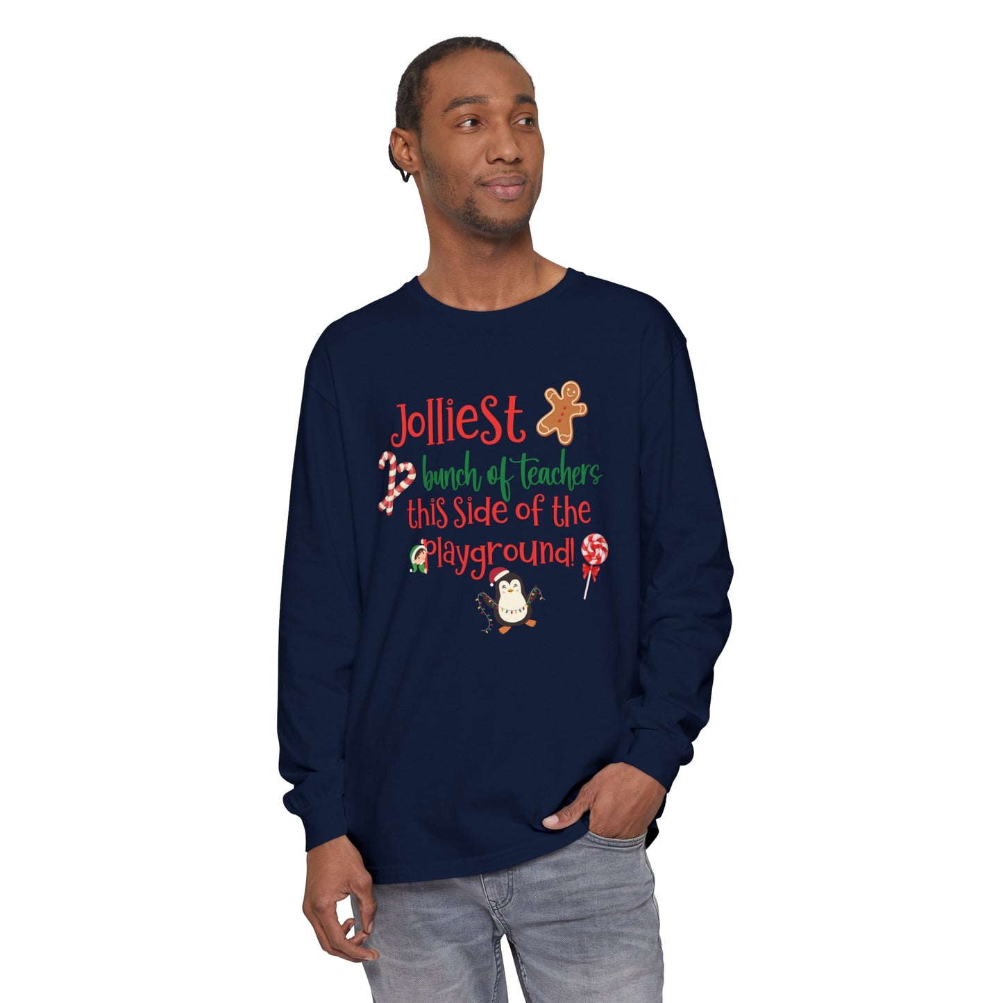 Jolliest Bunch of Teachers Long Sleeve Comfort Colors T-Shirt | Holiday Teacher Shirt | Funny Christmas Teacher Gift