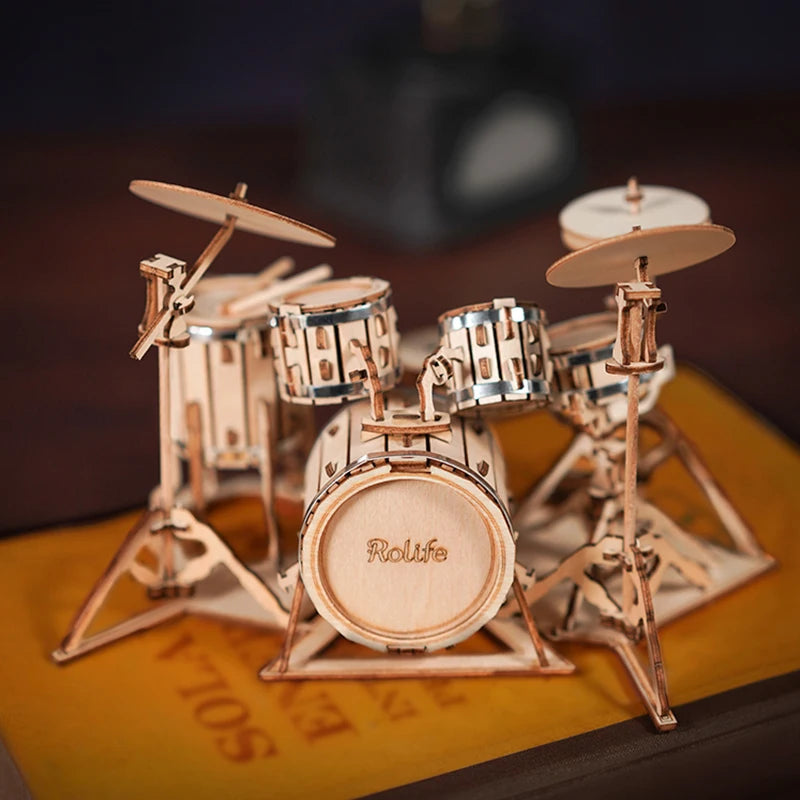 Robotime Rolife 3D Wooden Puzzle Games Drum kit Cello Model Toys for Children Kids Birthday Gifts